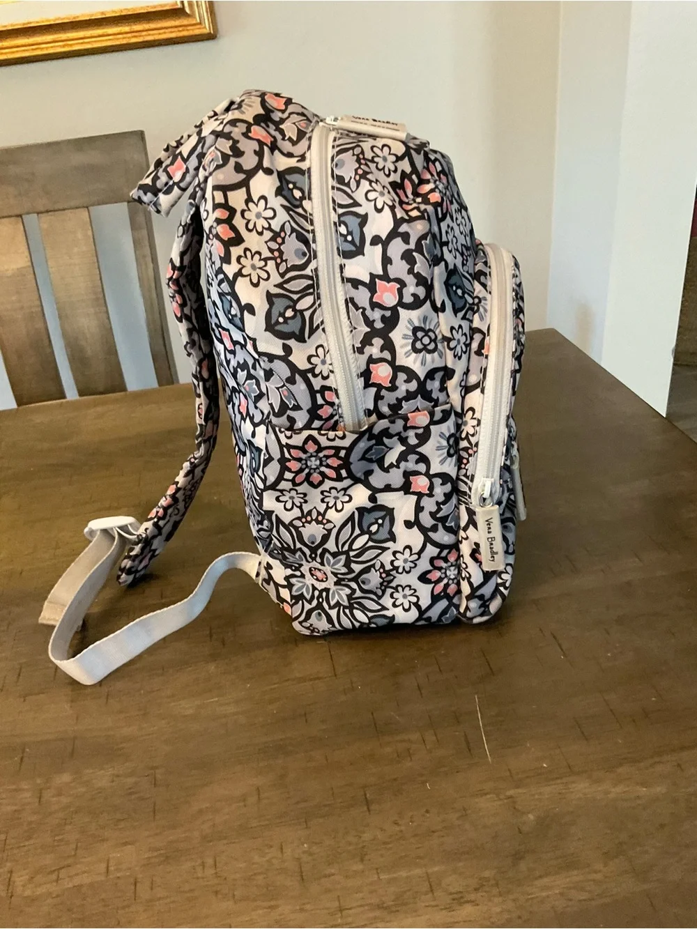 Vera Bradley Compact Backpack Lighten Up Grey Purple Mimosa Medallion Floral